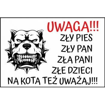 TABLICZKA OSTRZEGAWCZA (UWAGA ZŁY PIES) - Pitbull