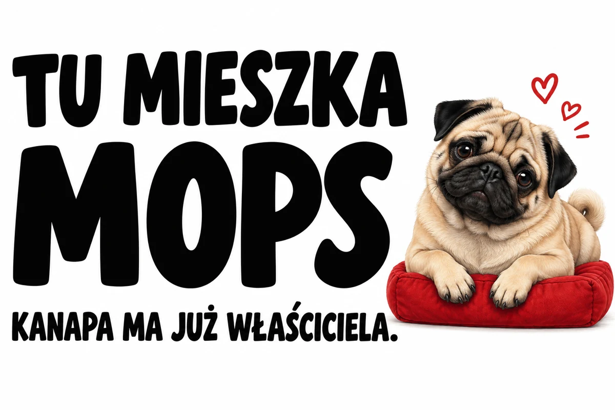 Tabliczka z mopsem: kanapa ma już właściciela