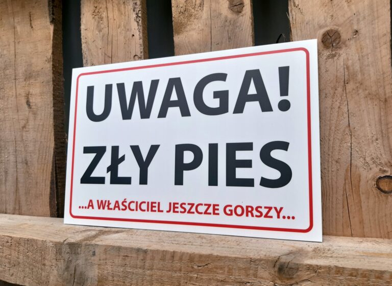 Tabliczka UWAGA ZŁY PIES — 30 × 20 cm — podgląd produktu