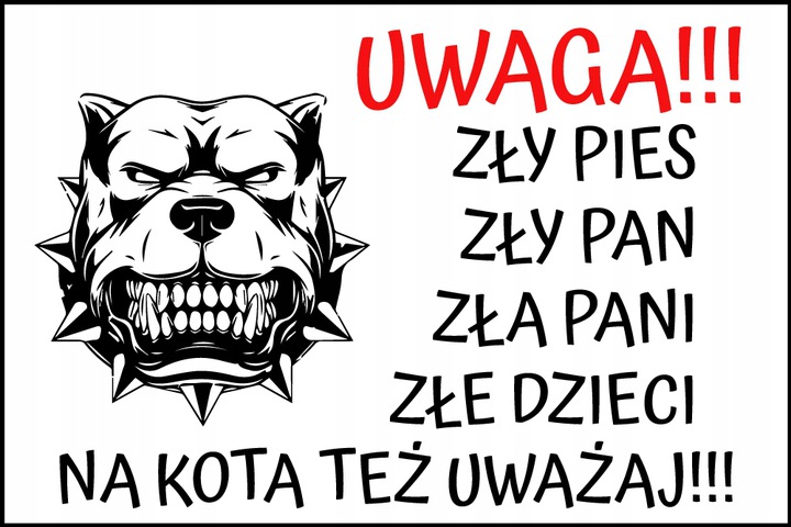 TABLICZKA OSTRZEGAWCZA (UWAGA ZŁY PIES) – Pitbull — podgląd produktu