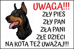 TABLICZKA OSTRZEGAWCZA (UWAGA ZŁY PIES) – Doberman — podgląd produktu