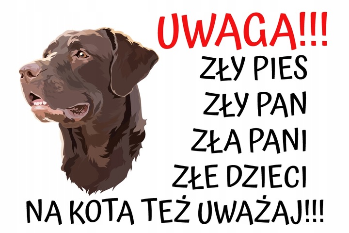 Tabliczka UWAGA ZŁY PIES — Labrador, wzór 1 — podgląd produktu