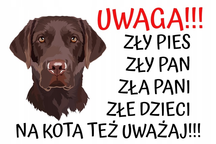 Tabliczka UWAGA ZŁY PIES — Labrador, wzór 2 — podgląd produktu