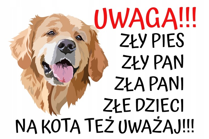 TABLICZKA OSTRZEGAWCZA (UWAGA ZŁY PIES) – Golden retriever — podgląd produktu