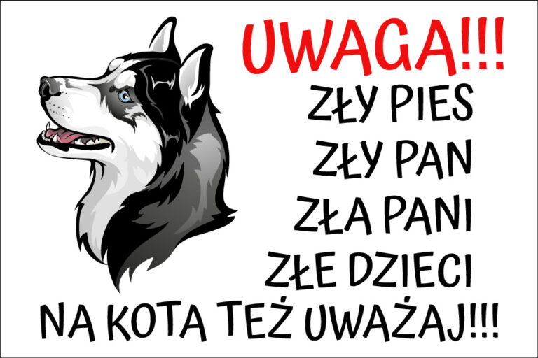 TABLICZKA OSTRZEGAWCZA (UWAGA ZŁY PIES) – Husky — podgląd produktu