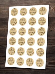 Naklejki HANDMADE 4 cm — 48 szt. — papier eko-kraft, 11 wzorów — podgląd produktu