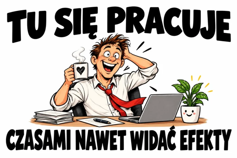 TU SIĘ PRACUJE — CZASAMI NAWET WIDAĆ EFEKTY | tabliczka Bogler 30 × 20 cm