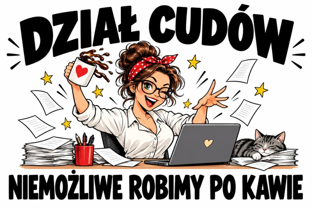 DZIAŁ CUDÓW — NIEMOŻLIWE ROBIMY PO KAWIE | tabliczka Bogler 30 × 20 cm