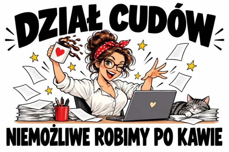 DZIAŁ CUDÓW — NIEMOŻLIWE ROBIMY PO KAWIE | tabliczka Bogler 30 × 20 cm