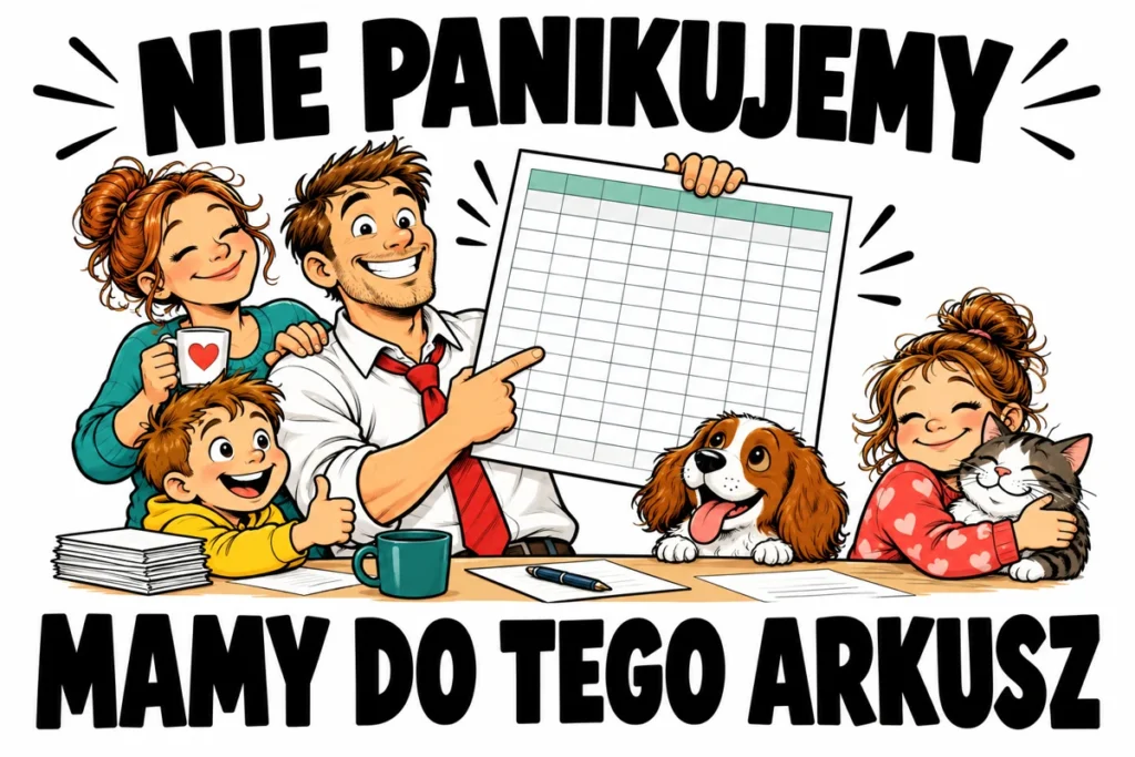 NIE PANIKUJEMY — MAMY DO TEGO ARKUSZ | tabliczka Bogler 30 × 20 cm