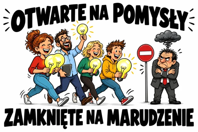 OTWARTE NA POMYSŁY — ZAMKNIĘTE NA MARUDZENIE | tabliczka Bogler 30 × 20 cm