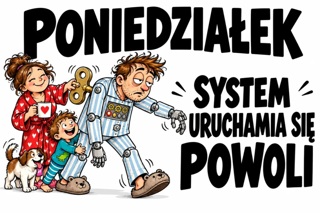 PONIEDZIAŁEK — SYSTEM URUCHAMIA SIĘ POWOLI | tabliczka Bogler 30 × 20 cm