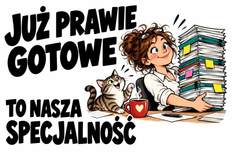 JUŻ PRAWIE GOTOWE — TO NASZA SPECJALNOŚĆ | tabliczka Bogler 30 × 20 cm
