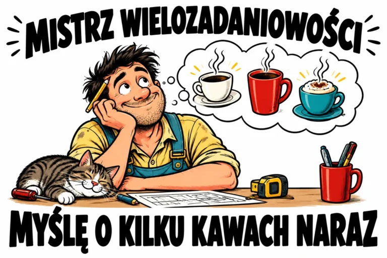 MISTRZ WIELOZADANIOWOŚCI — MYŚLĘ O KILKU KAWACH NARAZ | tabliczka Bogler 30 × 20 cm