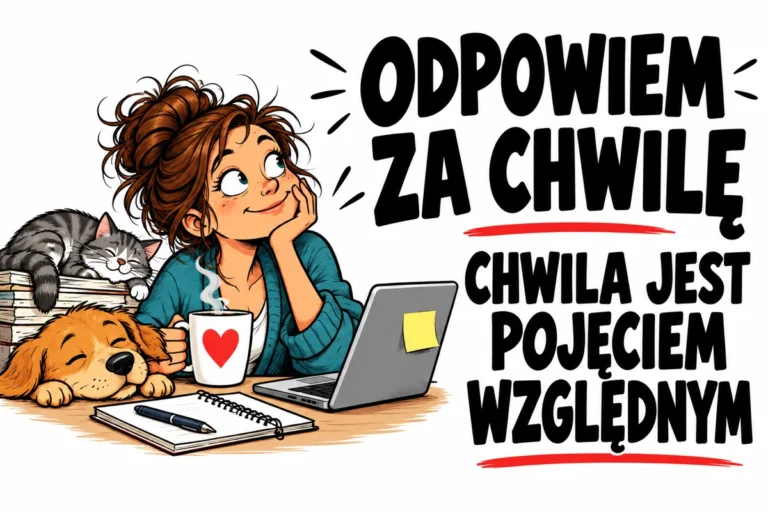 ODPOWIEM ZA CHWILĘ — CHWILA JEST POJĘCIEM WZGLĘDNYM | tabliczka Bogler 30 × 20 cm
