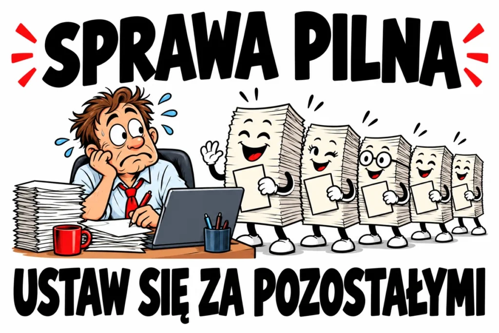 SPRAWA PILNA — USTAW SIĘ ZA POZOSTAŁYMI | tabliczka Bogler 30 × 20 cm
