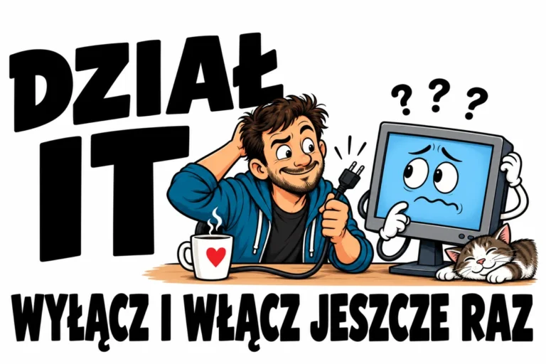 DZIAŁ IT — WYŁĄCZ I WŁĄCZ JESZCZE RAZ | tabliczka Bogler 30 × 20 cm