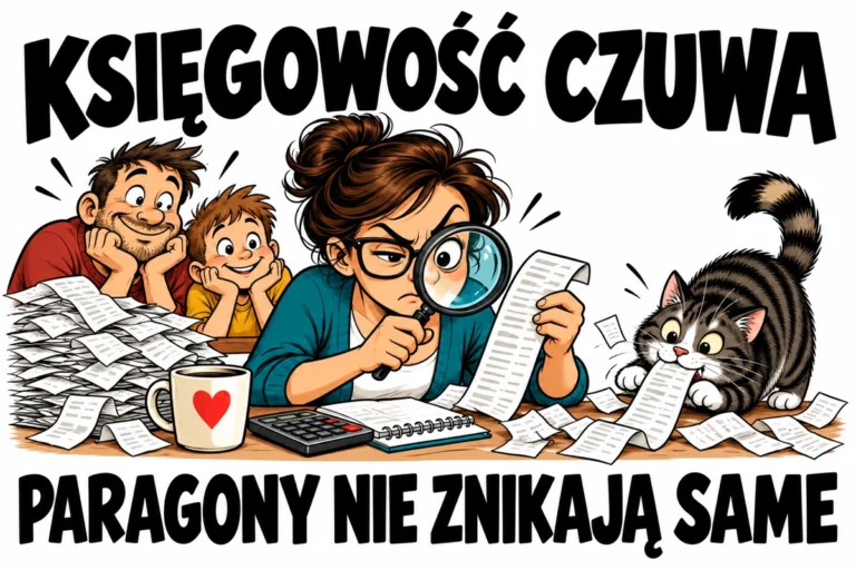 KSIĘGOWOŚĆ CZUWA — PARAGONY NIE ZNIKAJĄ SAME | tabliczka Bogler 30 × 20 cm