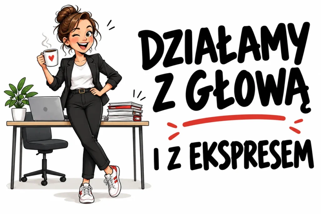 DZIAŁAMY Z GŁOWĄ — I Z EKSPRESEM | tabliczka Bogler 30 × 20 cm