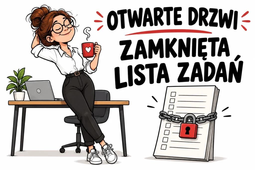 OTWARTE DRZWI — ZAMKNIĘTA LISTA ZADAŃ | tabliczka Bogler 30 × 20 cm