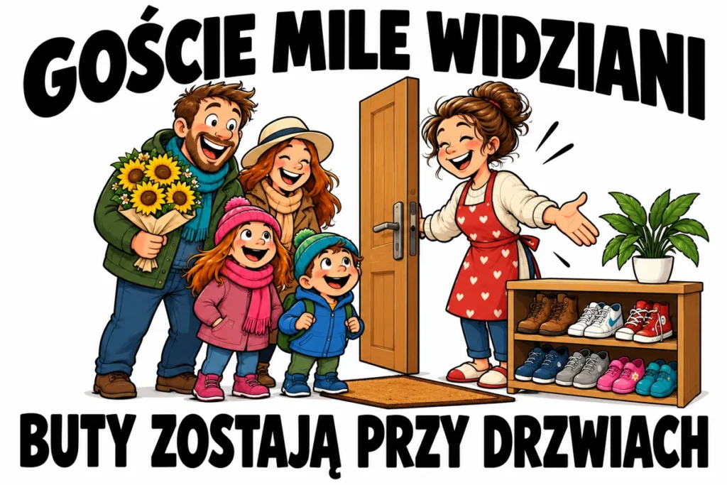 GOŚCIE MILE WIDZIANI — BUTY ZOSTAJĄ PRZY DRZWIACH | tabliczka Bogler 30 × 20 cm