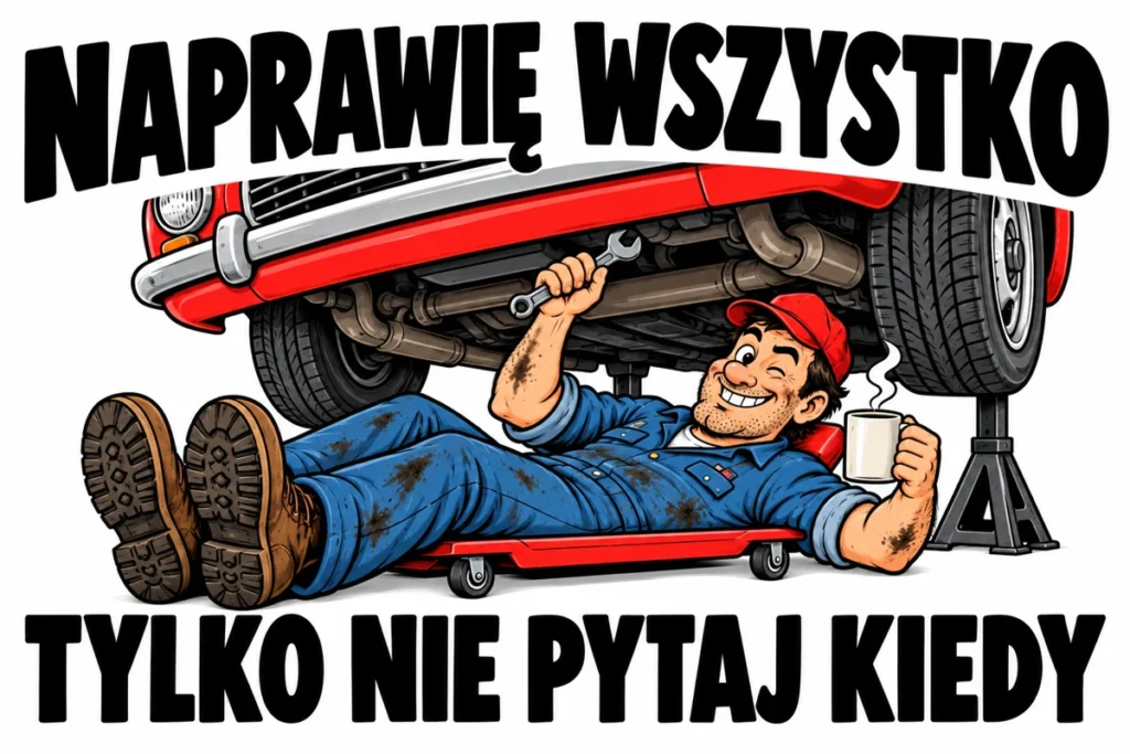 NAPRAWIĘ WSZYSTKO — TYLKO NIE PYTAJ KIEDY | tabliczka Bogler 30 × 20 cm