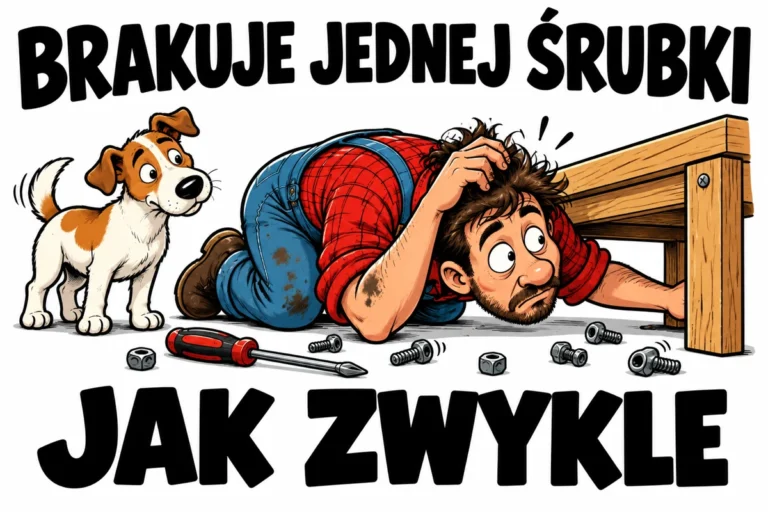 BRAKUJE JEDNEJ ŚRUBKI — JAK ZWYKLE | tabliczka Bogler 30 × 20 cm