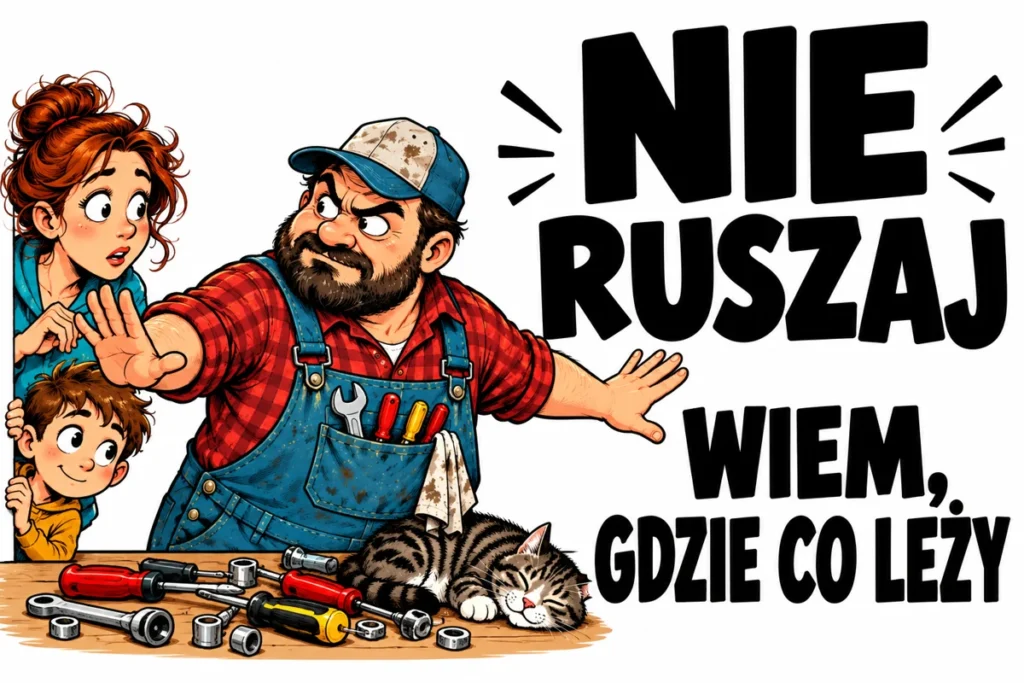 NIE RUSZAJ — WIEM, GDZIE CO LEŻY | tabliczka Bogler 30 × 20 cm