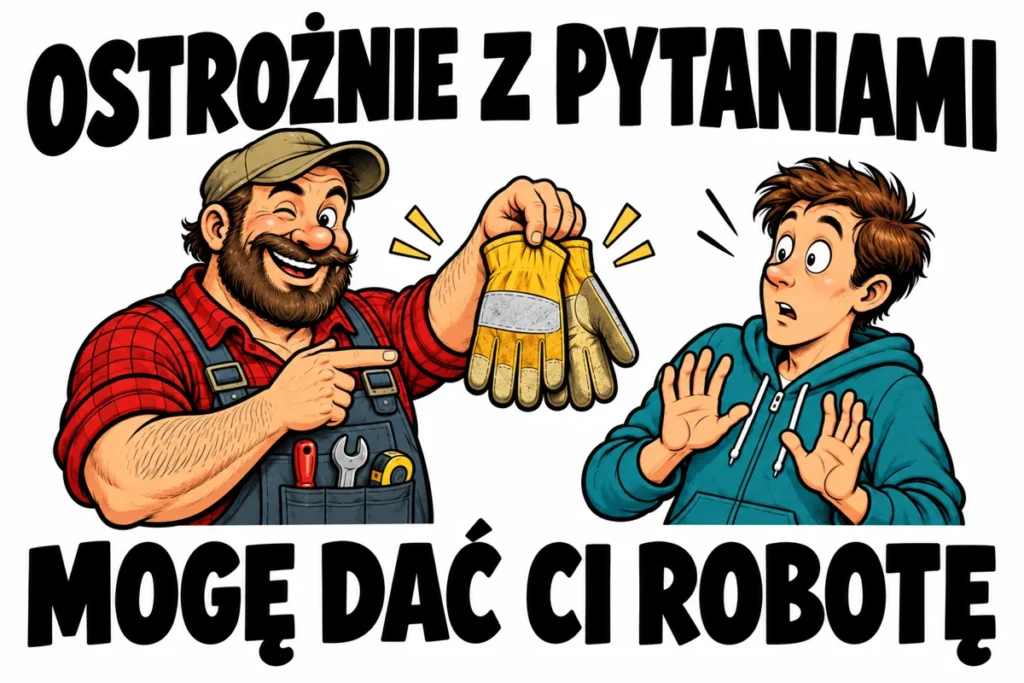 OSTROŻNIE Z PYTANIAMI — MOGĘ DAĆ CI ROBOTĘ | tabliczka Bogler 30 × 20 cm