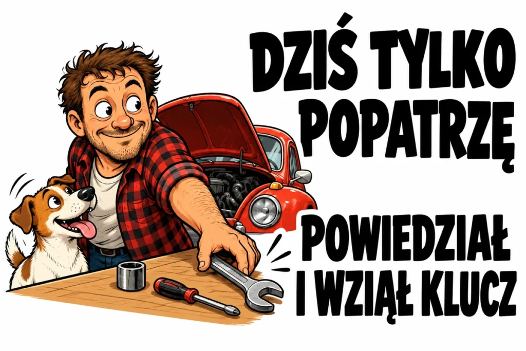 DZIŚ TYLKO POPATRZĘ — POWIEDZIAŁ I WZIĄŁ KLUCZ | tabliczka Bogler 30 × 20 cm