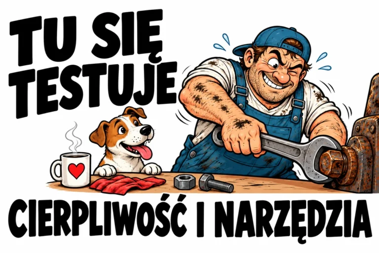 TU SIĘ TESTUJE — CIERPLIWOŚĆ I NARZĘDZIA | tabliczka Bogler 30 × 20 cm