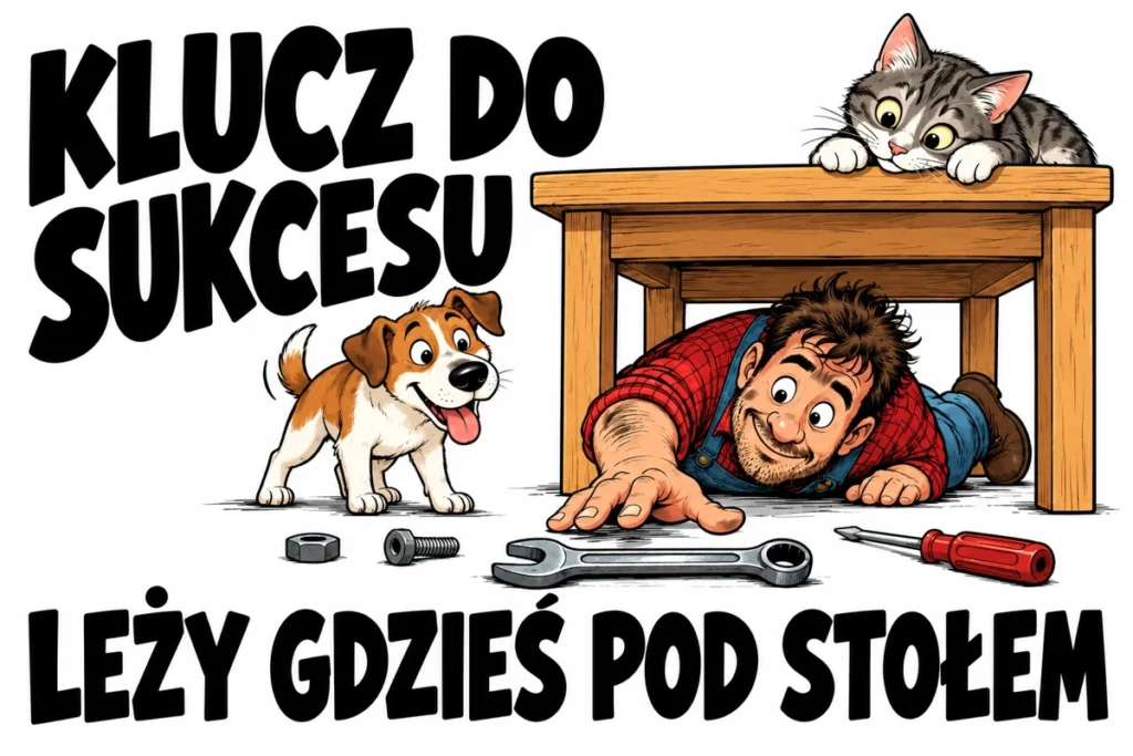 KLUCZ DO SUKCESU — LEŻY GDZIEŚ POD STOŁEM | tabliczka Bogler 30 × 20 cm