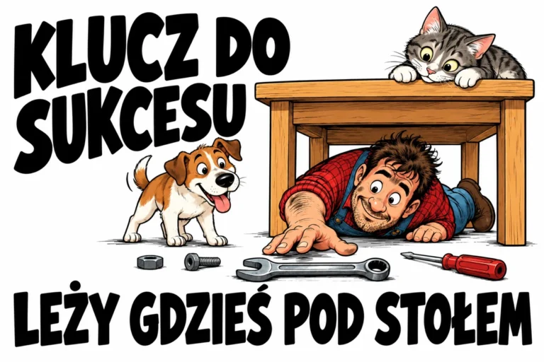 KLUCZ DO SUKCESU — LEŻY GDZIEŚ POD STOŁEM | tabliczka Bogler 30 × 20 cm