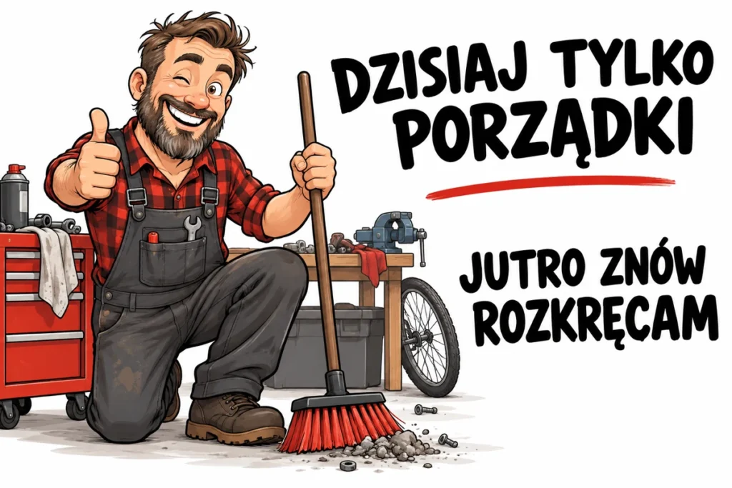 DZISIAJ TYLKO PORZĄDKI — JUTRO ZNÓW ROZKRĘCAM | tabliczka Bogler 30 × 20 cm