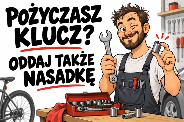 POŻYCZASZ KLUCZ? — ODDAJ TAKŻE NASADKĘ | tabliczka Bogler 30 × 20 cm