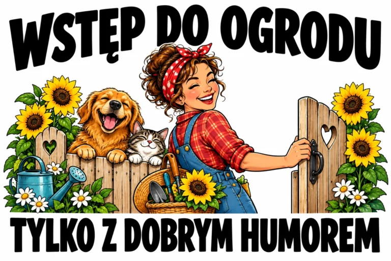 WSTĘP DO OGRODU — TYLKO Z DOBRYM HUMOREM | tabliczka Bogler 30 × 20 cm