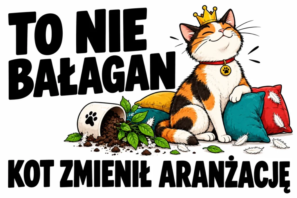 TO NIE BAŁAGAN — KOT ZMIENIŁ ARANŻACJĘ | tabliczka Bogler 30 × 20 cm