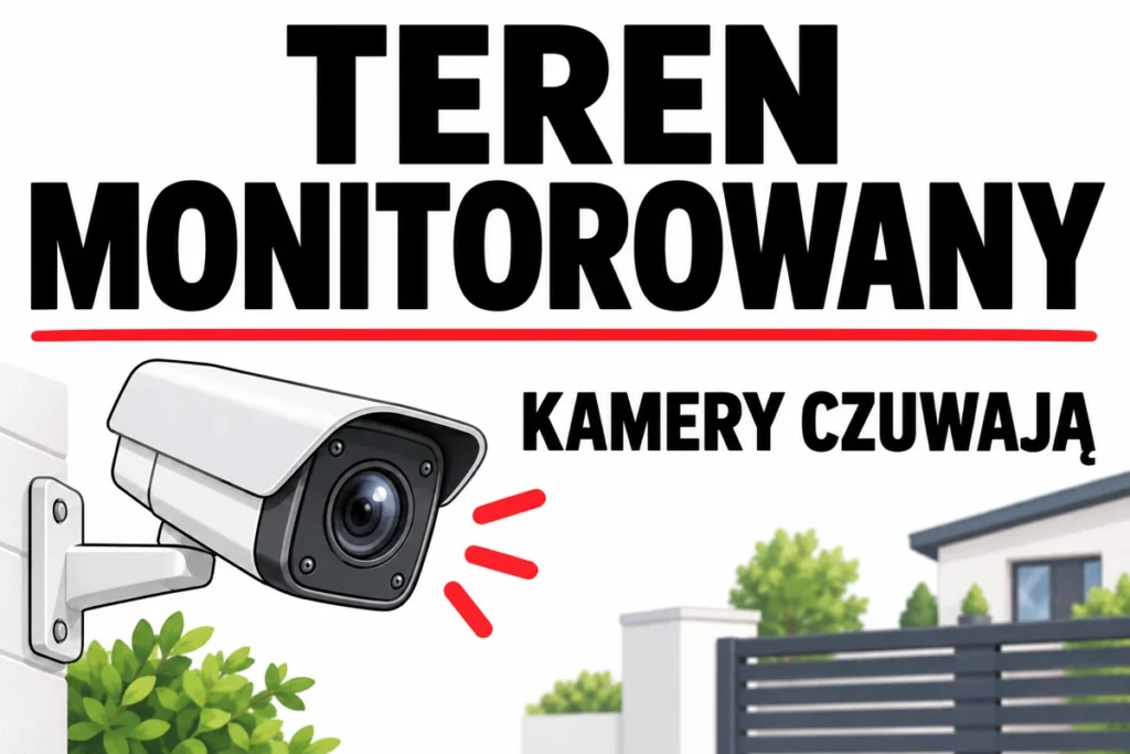 TEREN MONITOROWANY — KAMERY CZUWAJĄ | tabliczka Bogler 30 × 20 cm