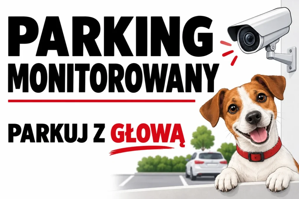 PARKING MONITOROWANY — PARKUJ Z GŁOWĄ | tabliczka Bogler 30 × 20 cm