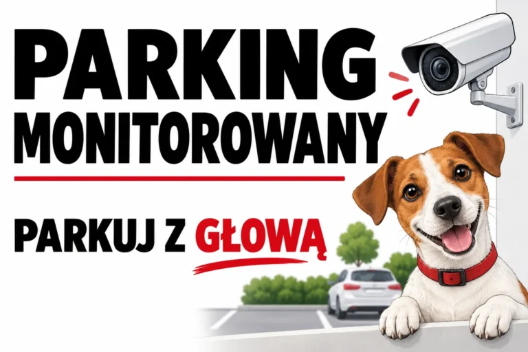 PARKING MONITOROWANY — PARKUJ Z GŁOWĄ | tabliczka Bogler 30 × 20 cm