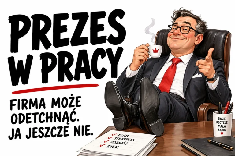 PREZES W PRACY — FIRMA MOŻE ODETCHNĄĆ. JA JESZCZE NIE. | tabliczka Bogler 30 × 20 cm