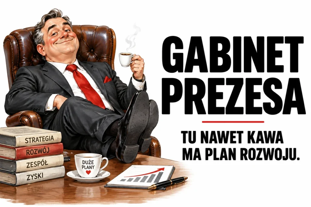 GABINET PREZESA — TU NAWET KAWA MA PLAN ROZWOJU. | tabliczka Bogler 30 × 20 cm