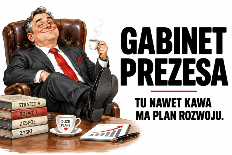 GABINET PREZESA — TU NAWET KAWA MA PLAN ROZWOJU. | tabliczka Bogler 30 × 20 cm