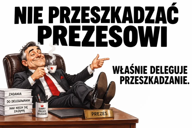NIE PRZESZKADZAĆ PREZESOWI — WŁAŚNIE DELEGUJE PRZESZKADZANIE. | tabliczka Bogler 30 × 20 cm