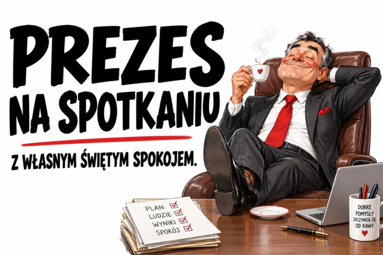 PREZES NA SPOTKANIU — Z WŁASNYM ŚWIĘTYM SPOKOJEM. | tabliczka Bogler 30 × 20 cm