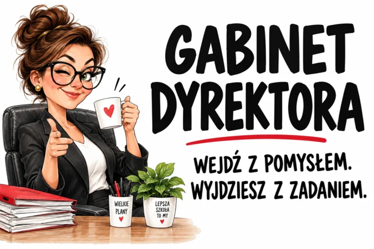 GABINET DYREKTORA — WEJDŹ Z POMYSŁEM. WYJDZIESZ Z ZADANIEM. | tabliczka Bogler 30 × 20 cm