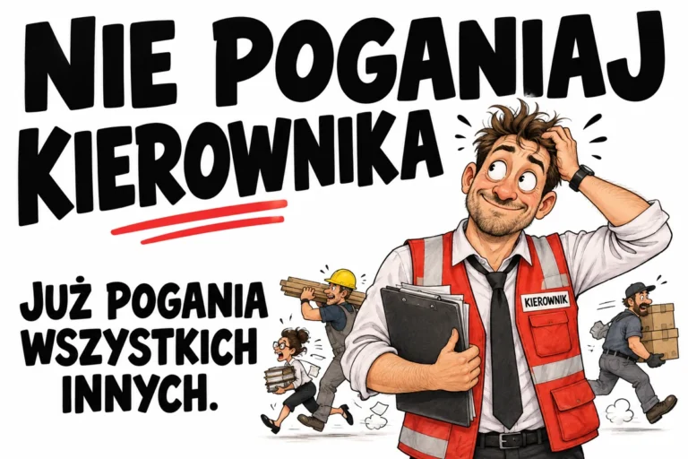 NIE POGANIAJ KIEROWNIKA — JUŻ POGANIA WSZYSTKICH INNYCH. | tabliczka Bogler 30 × 20 cm
