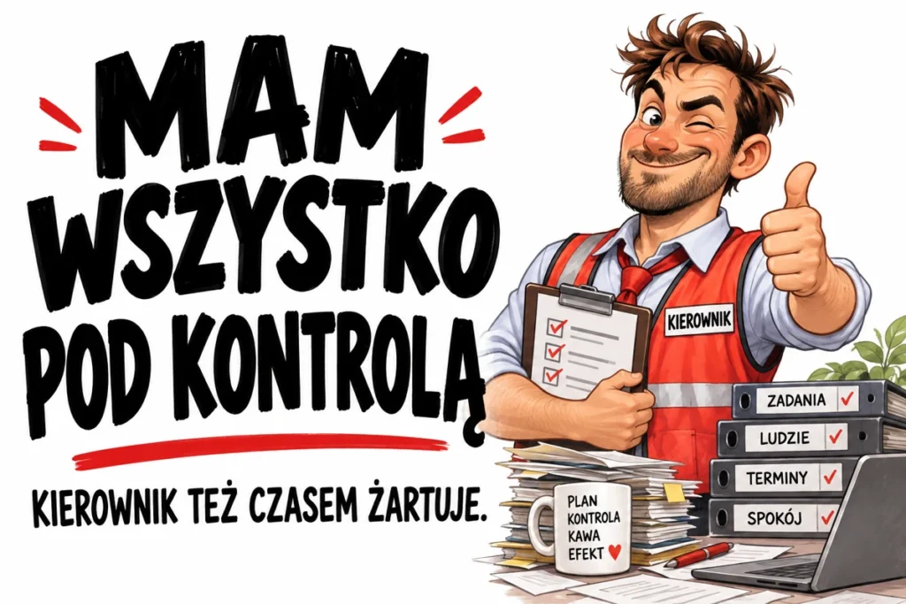 MAM WSZYSTKO POD KONTROLĄ — KIEROWNIK TEŻ CZASEM ŻARTUJE. | tabliczka Bogler 30 × 20 cm