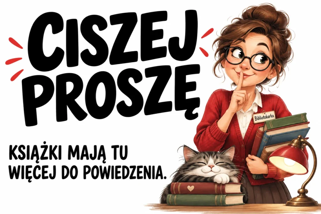 CISZEJ PROSZĘ — KSIĄŻKI MAJĄ TU WIĘCEJ DO POWIEDZENIA. | tabliczka Bogler 30 × 20 cm