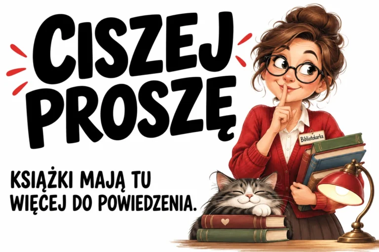 CISZEJ PROSZĘ — KSIĄŻKI MAJĄ TU WIĘCEJ DO POWIEDZENIA. | tabliczka Bogler 30 × 20 cm
